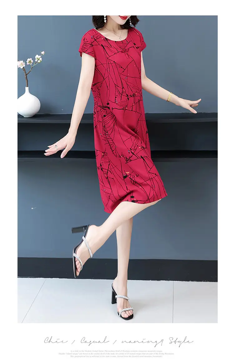 Green Printed Silk Dress for Women Mid-Length Loose Fit — feature 34