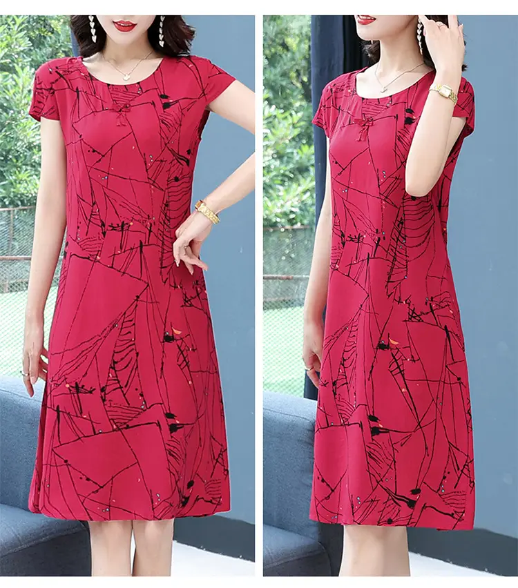 Green Printed Silk Dress for Women Mid-Length Loose Fit — feature 35