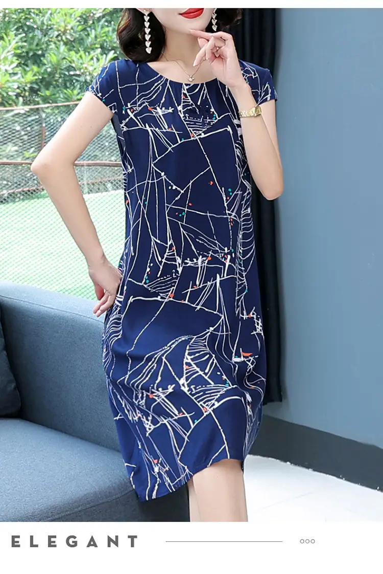 Green Printed Silk Dress for Women Mid-Length Loose Fit — feature 36