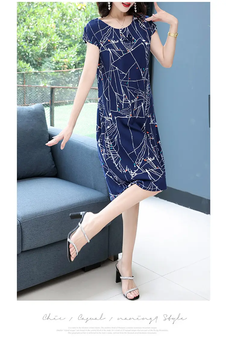 Green Printed Silk Dress for Women Mid-Length Loose Fit — feature 37