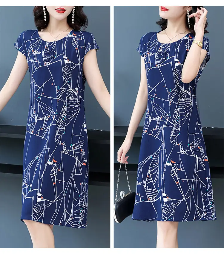 Green Printed Silk Dress for Women Mid-Length Loose Fit — feature 38
