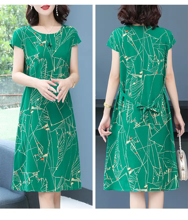Green Printed Silk Dress for Women Mid-Length Loose Fit — feature 41