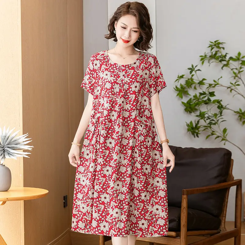 Fat Plus Size Cotton Silk Dress Navy Leaf Print - Image 29