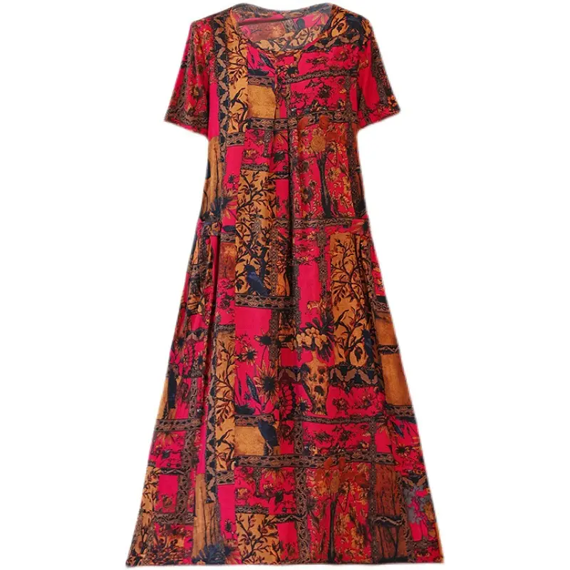 Fat Plus Size Cotton Silk Dress Navy Leaf Print - Image 31
