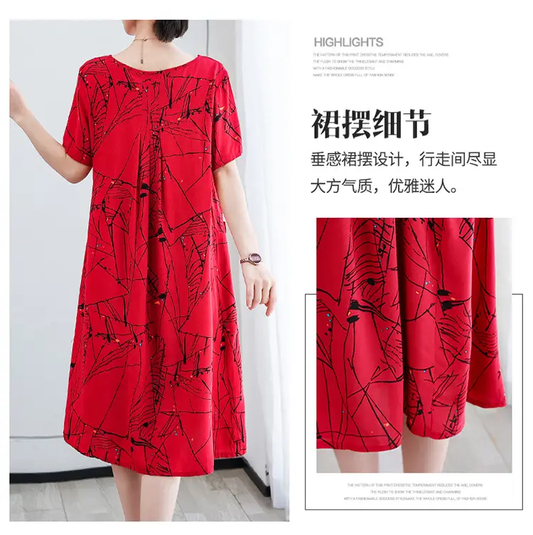 Fat Plus Size Cotton Silk Dress Navy Leaf Print — feature 22