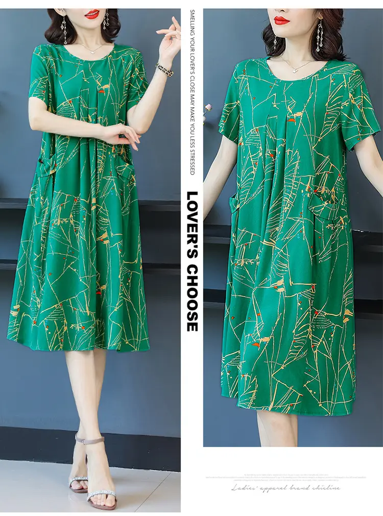Fat Plus Size Cotton Silk Dress Navy Leaf Print — feature 25