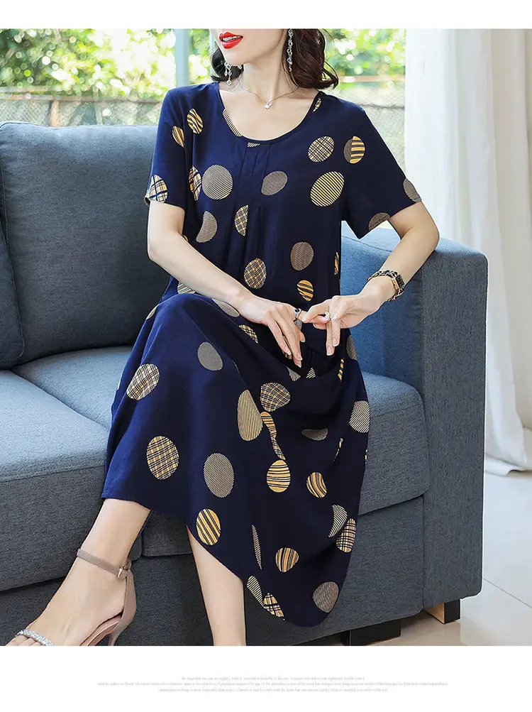 Fat Plus Size Cotton Silk Dress Navy Leaf Print — feature 26