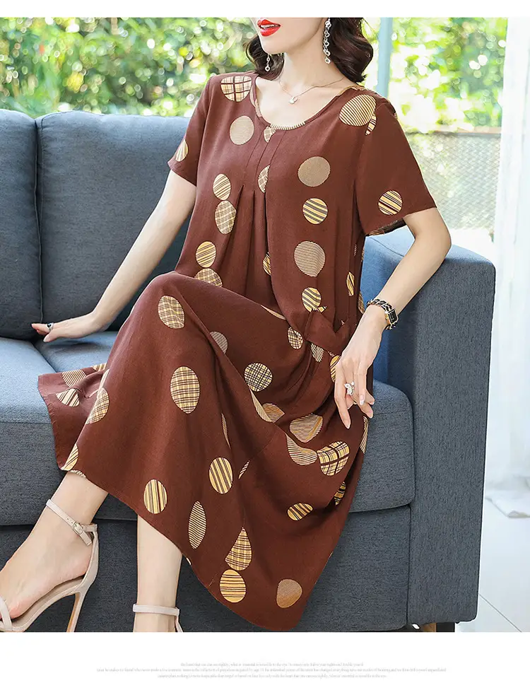 Fat Plus Size Cotton Silk Dress Navy Leaf Print — feature 28