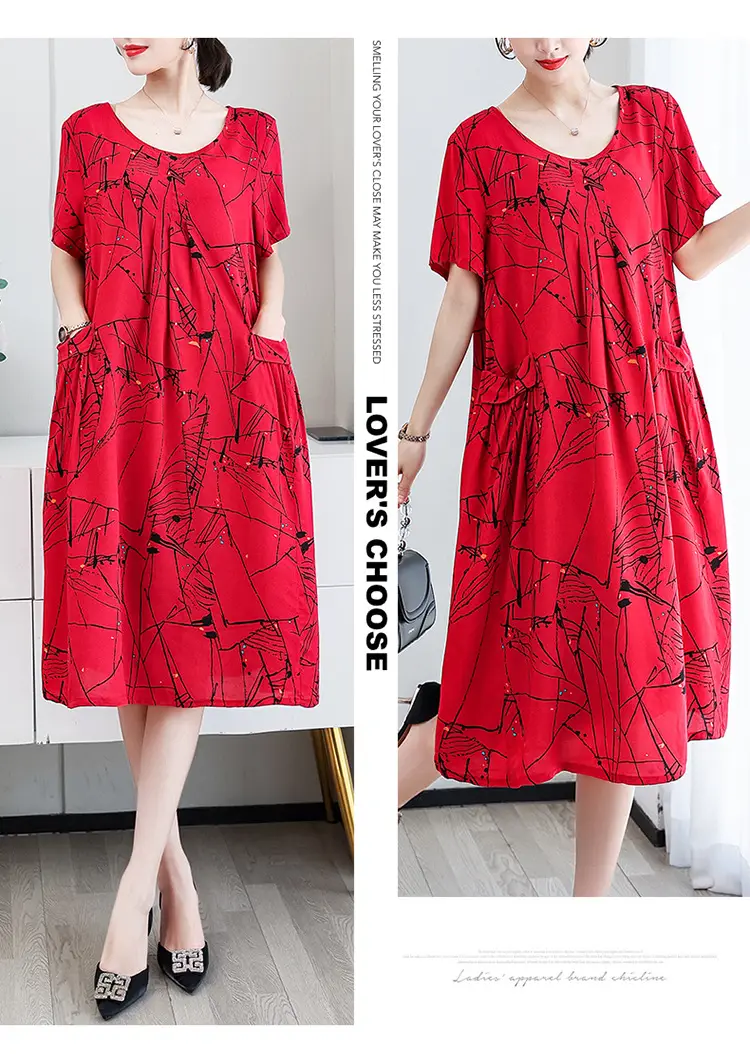 Fat Plus Size Cotton Silk Dress Navy Leaf Print — feature 35