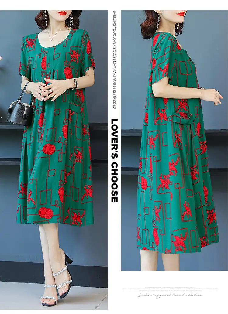 Fat Plus Size Cotton Silk Dress Navy Leaf Print — feature 37