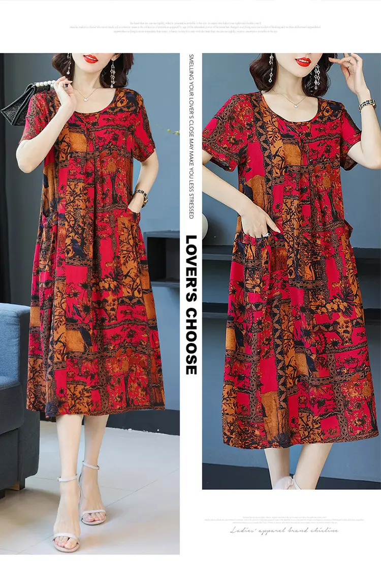 Fat Plus Size Cotton Silk Dress Navy Leaf Print — feature 39