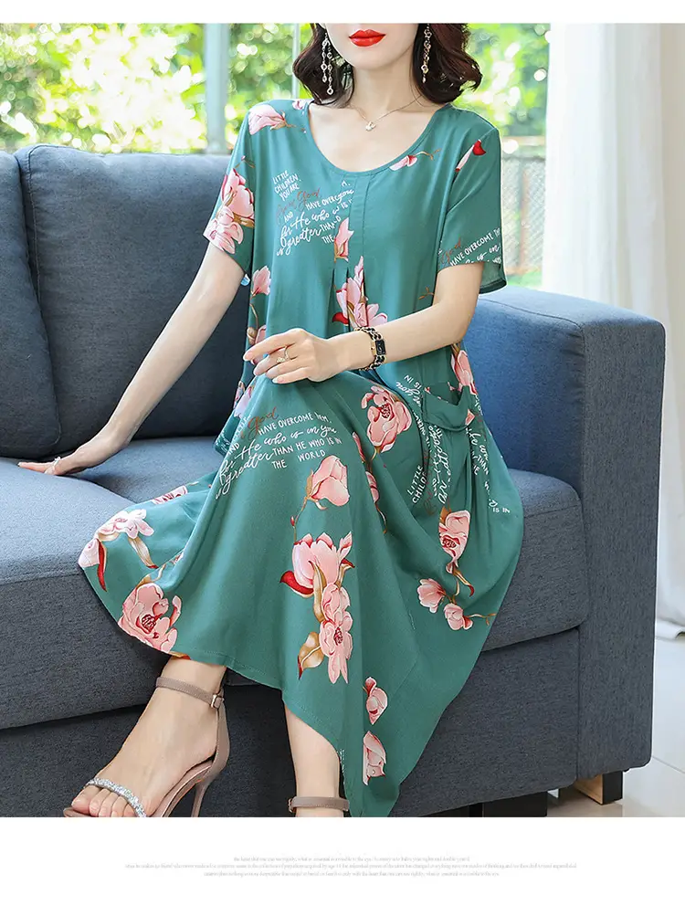 Fat Plus Size Cotton Silk Dress Navy Leaf Print — feature 46