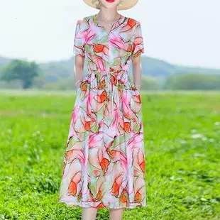 Fat Plus Size Cotton Silk Dress Navy Leaf Print — feature 9