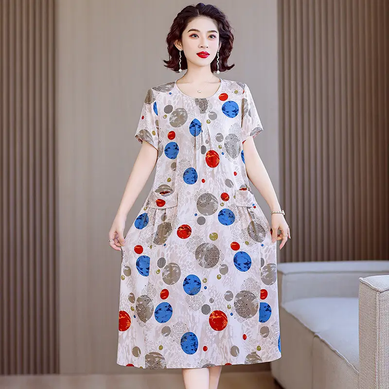 Fat Plus Size Cotton Silk Dress Navy Leaf Print - Image 13