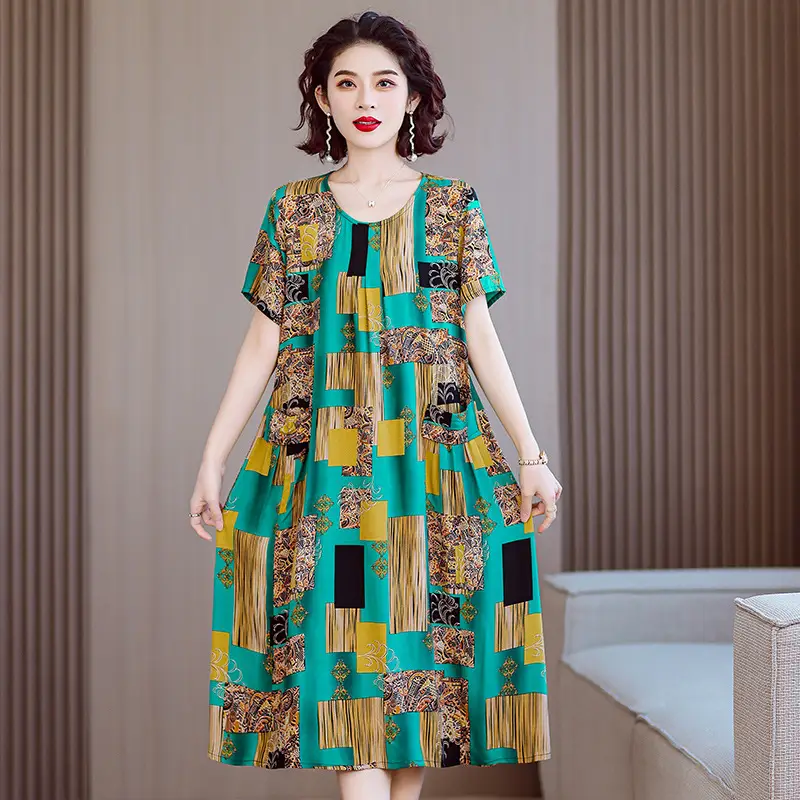 Fat Plus Size Cotton Silk Dress Navy Leaf Print - Image 17