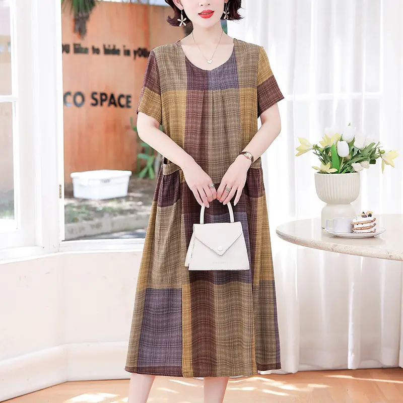 Fat Plus Size Cotton Silk Dress Navy Leaf Print - Image 20