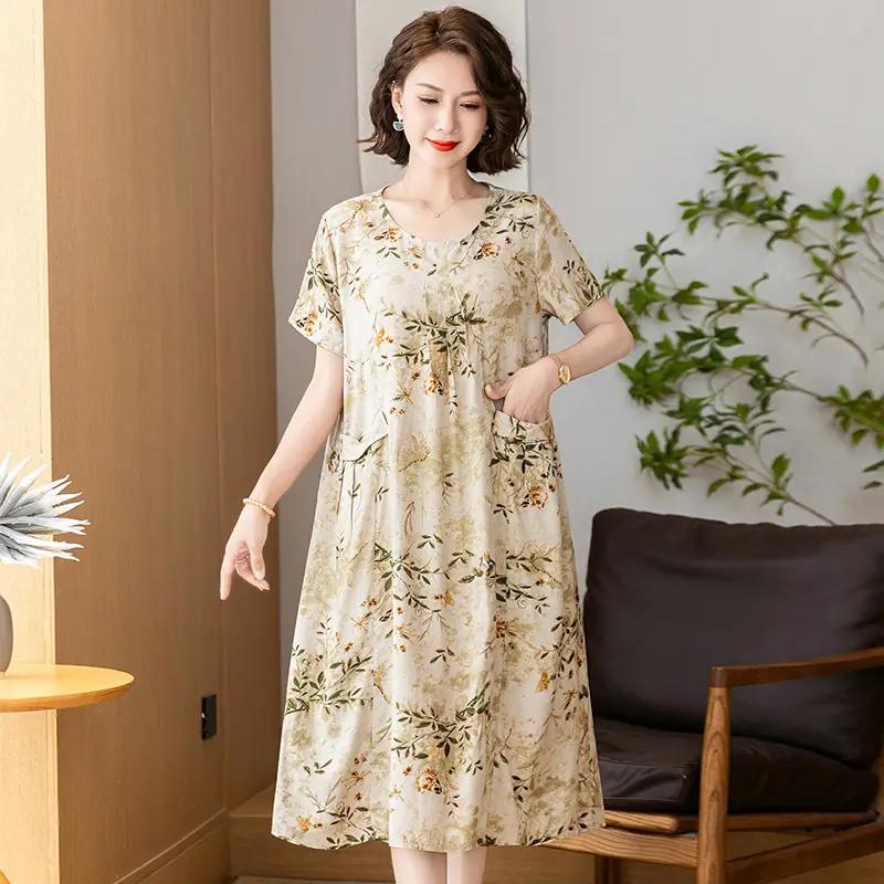 Fat Plus Size Cotton Silk Dress Navy Leaf Print - Image 22