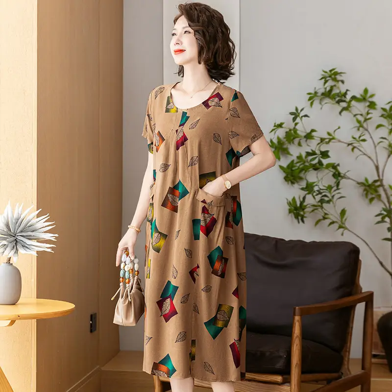 Fat Plus Size Cotton Silk Dress Navy Leaf Print - Image 25