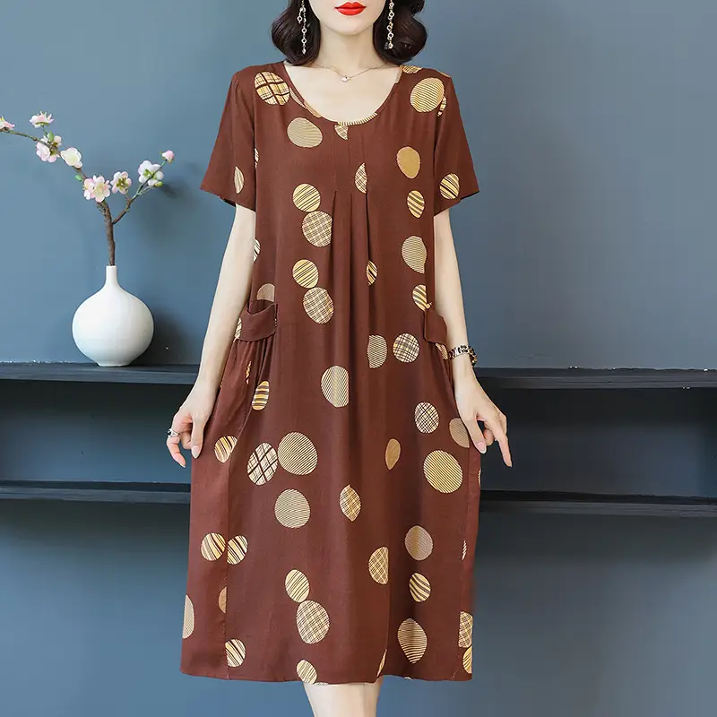 Fat Plus Size Cotton Silk Dress Navy Leaf Print - Image 3