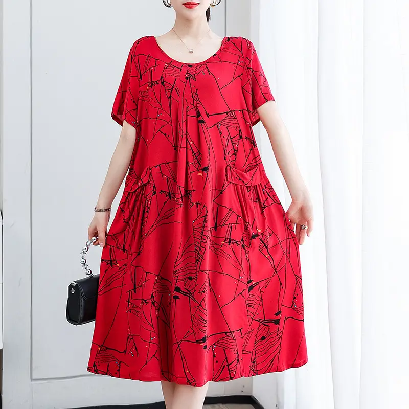 Fat Plus Size Cotton Silk Dress Navy Leaf Print - Image 6