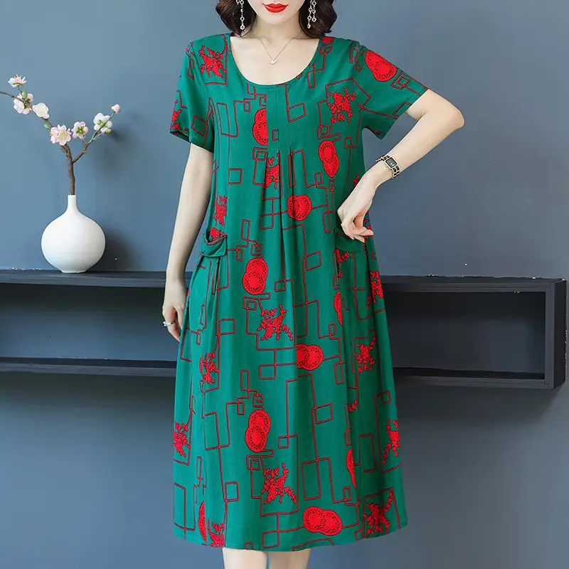 Fat Plus Size Cotton Silk Dress Navy Leaf Print - Image 7