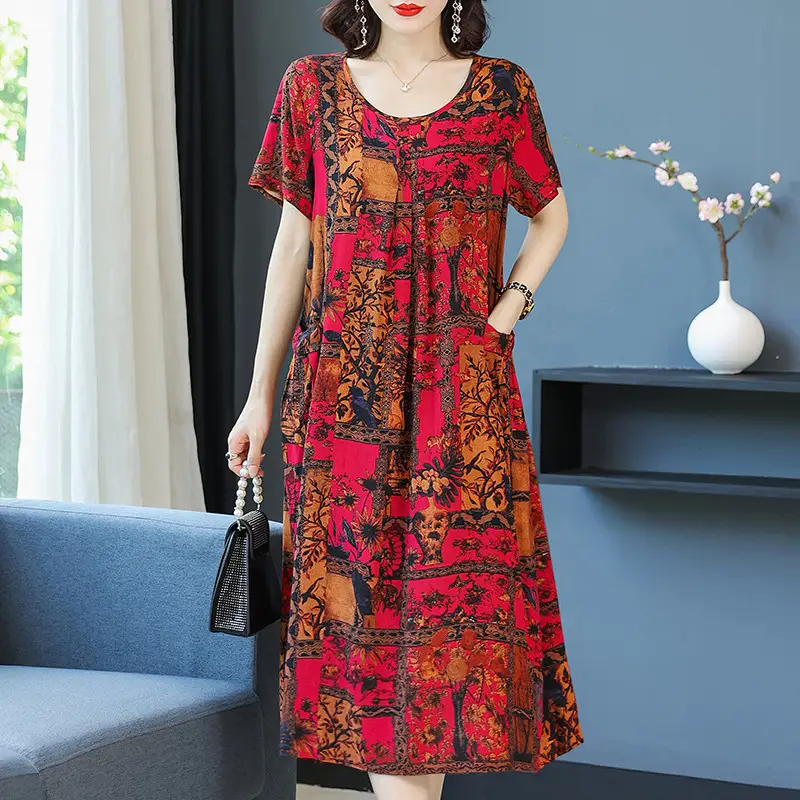 Fat Plus Size Cotton Silk Dress Navy Leaf Print - Image 8