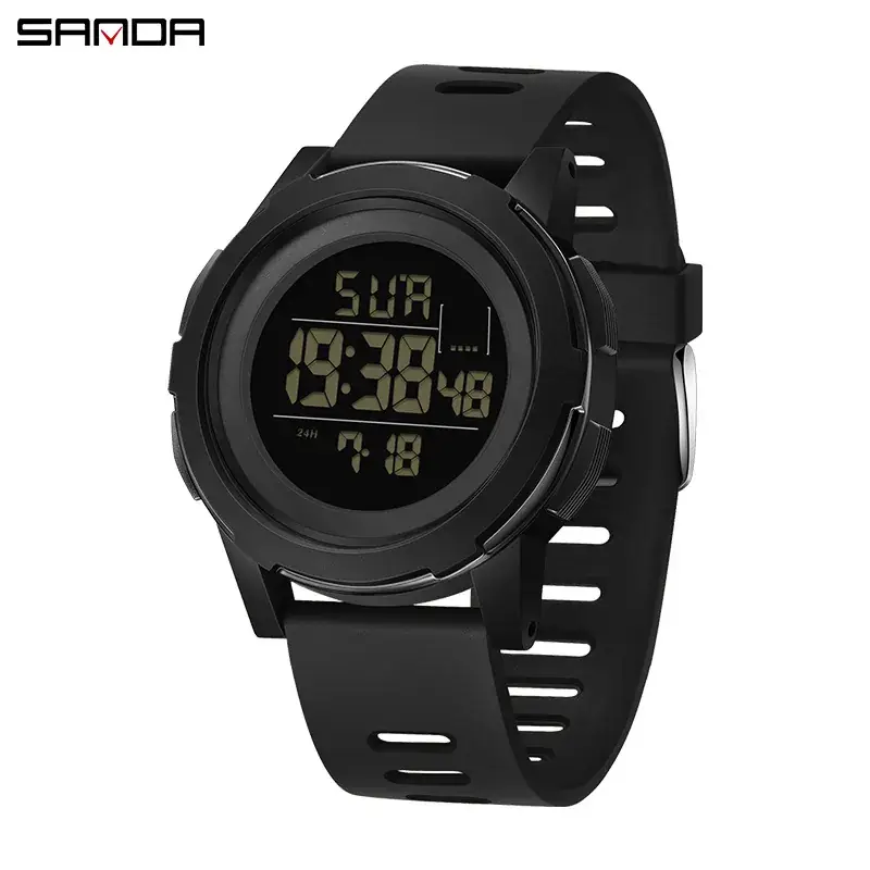 Sanda Black Digital Watch 9:38 PM Single Display