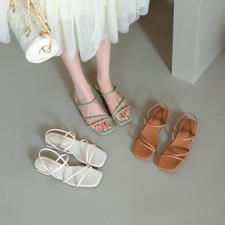 2024 Summer French Heel Sandals Fairy Strap White Brown - Image 5