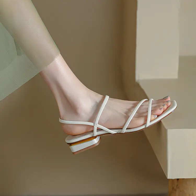 2024 Summer French Heel Sandals Fairy Strap White Brown - Image 6