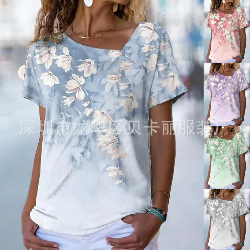 2023 Floral Print Short Sleeve T-Shirt Women - Image 6
