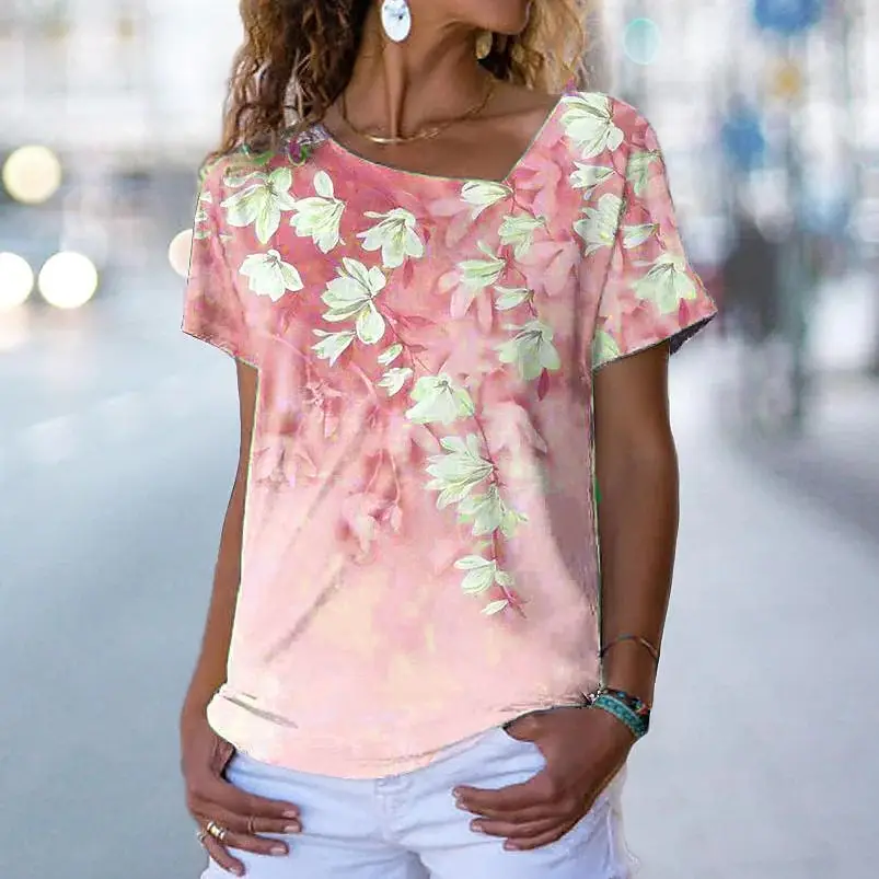 2023 Floral Print Short Sleeve T-Shirt Women - Image 4