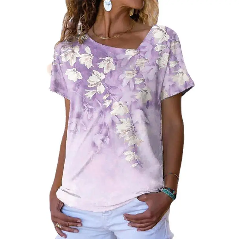 2023 Floral Print Short Sleeve T-Shirt Women - Image 7