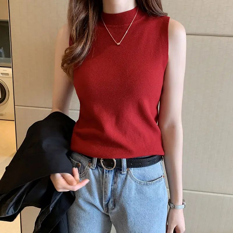 Women's Knitted Vest with Collar & Sleeveless Inner - Image 15
