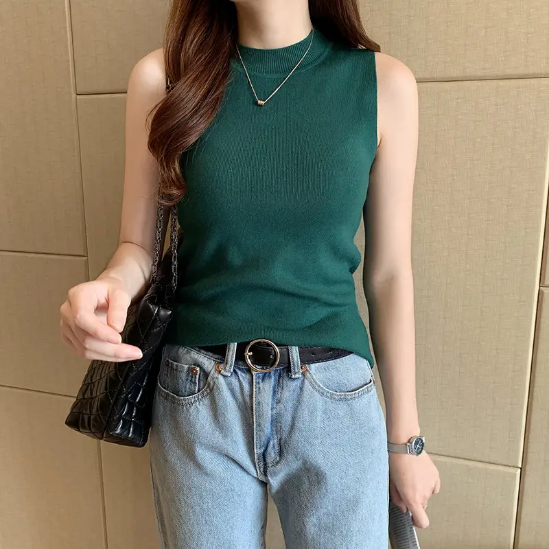 Women's Knitted Vest with Collar & Sleeveless Inner - Image 11