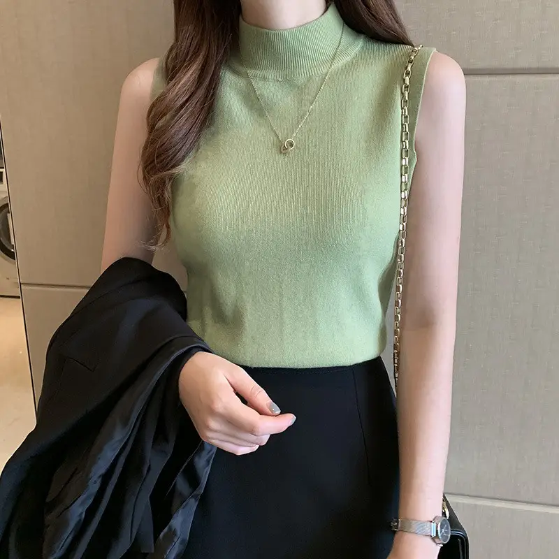 Women's Knitted Vest with Collar & Sleeveless Inner - Image 12