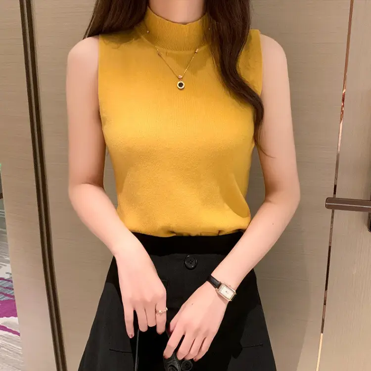 Women's Knitted Vest with Collar & Sleeveless Inner - Image 3