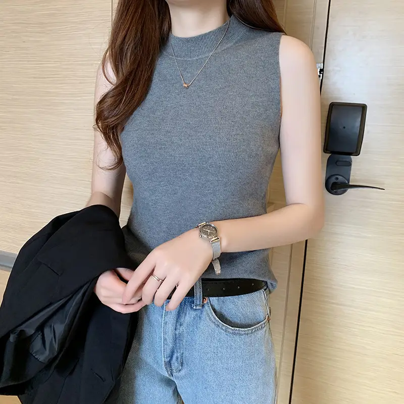 Women's Knitted Vest with Collar & Sleeveless Inner - Image 5