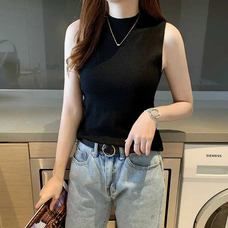 Women's Knitted Vest with Collar & Sleeveless Inner - Image 6
