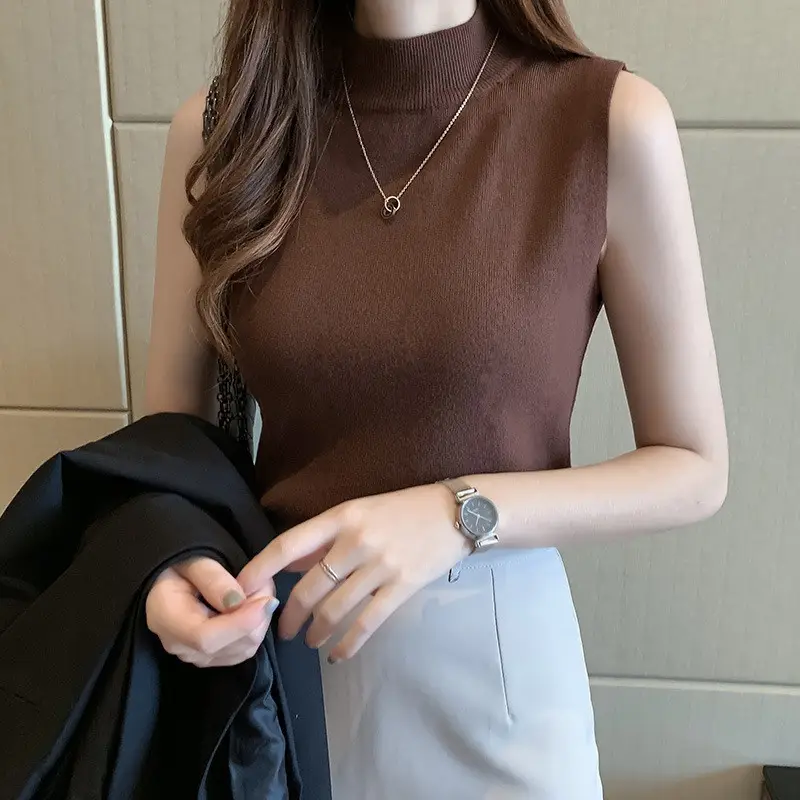 Women's Knitted Vest with Collar & Sleeveless Inner - Image 9