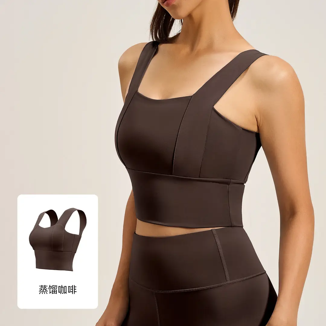Cross-Border Popular Wide-Strap Sports Bra with Integrated Fixed Chest Pads, High-Intensity Yoga Vest, High-Elasticity Bra for Women - Image 6
