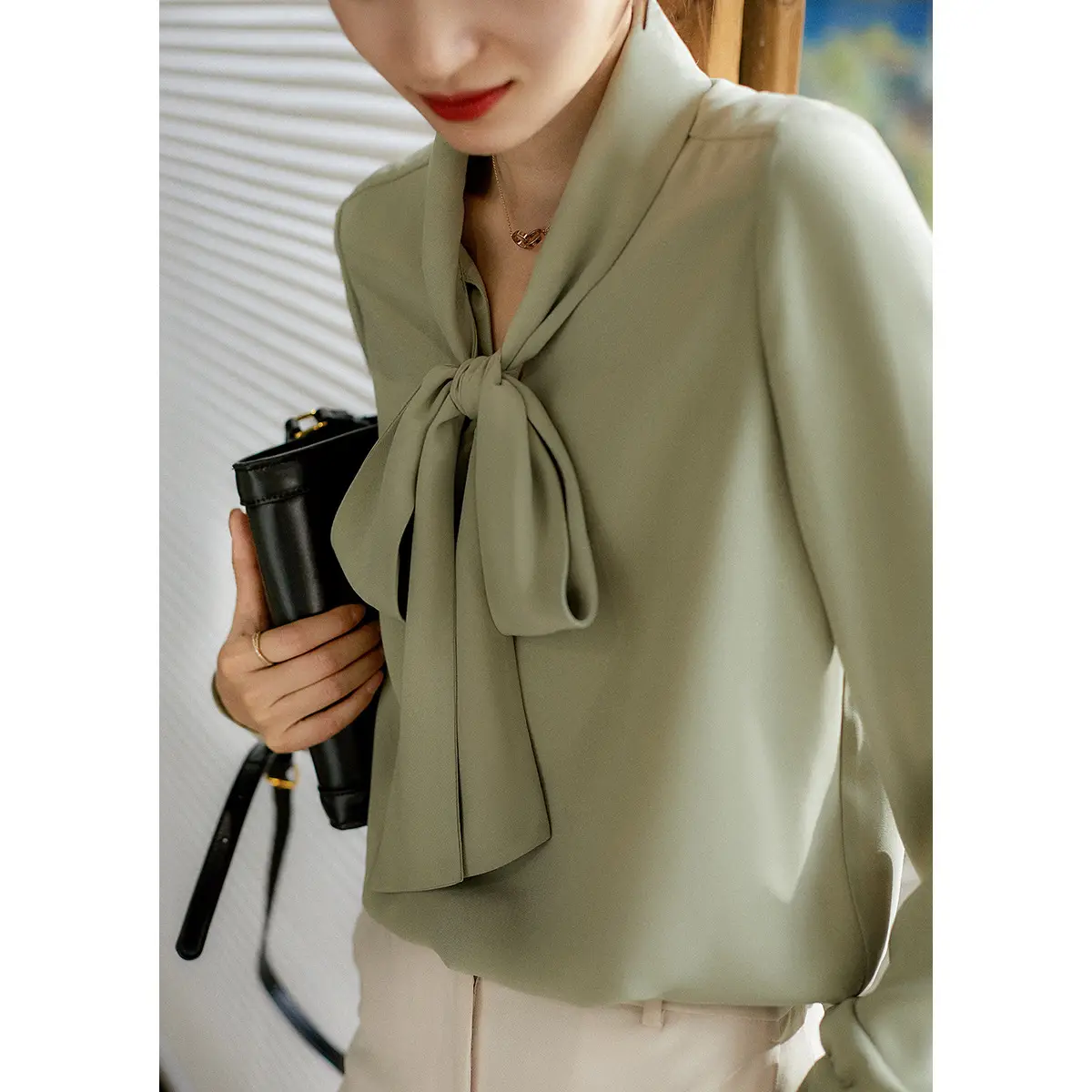 Elegant Bow Neck Shirt for Women Autumn Wear - Image 4