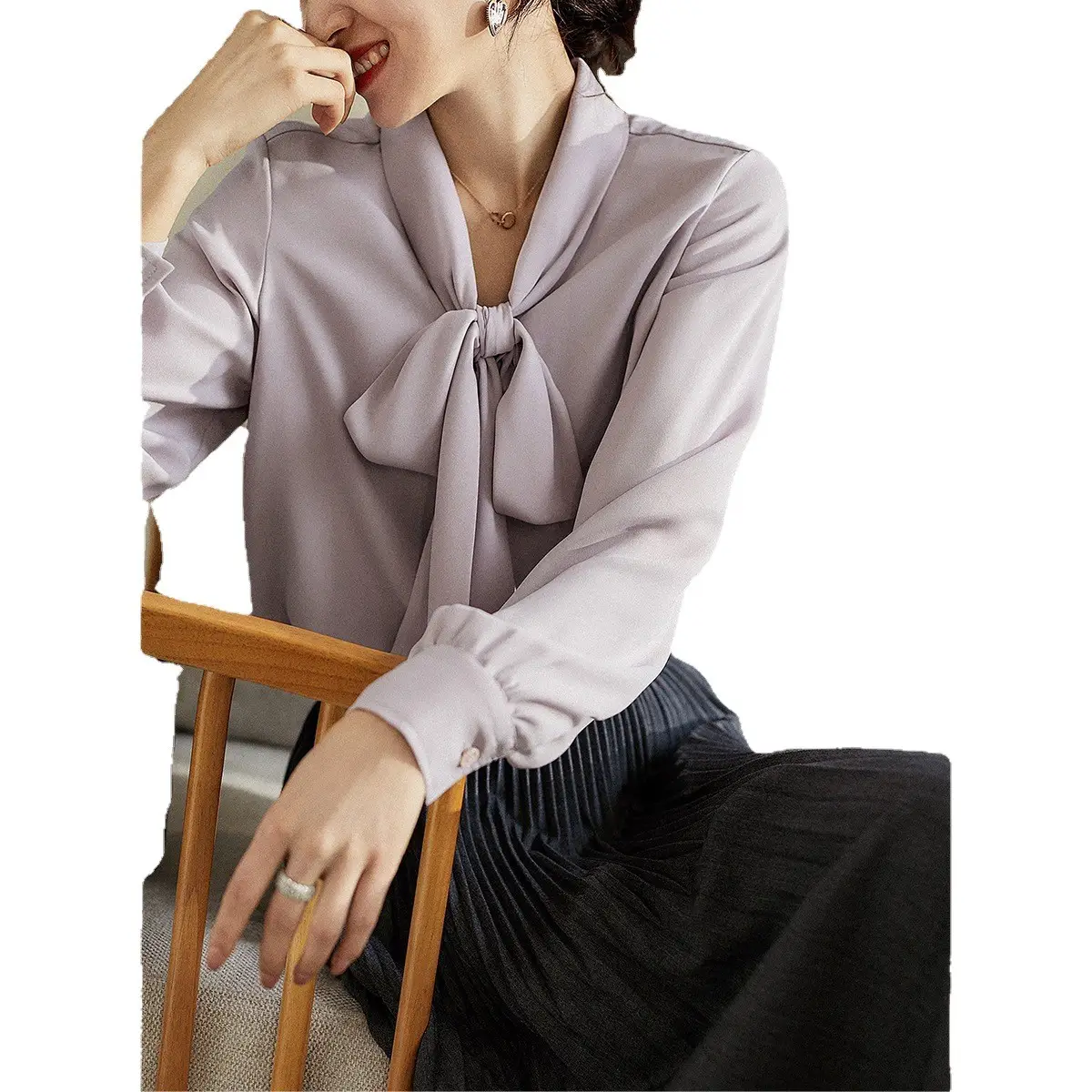 Elegant Bow Neck Shirt for Women Autumn Wear - Image 6
