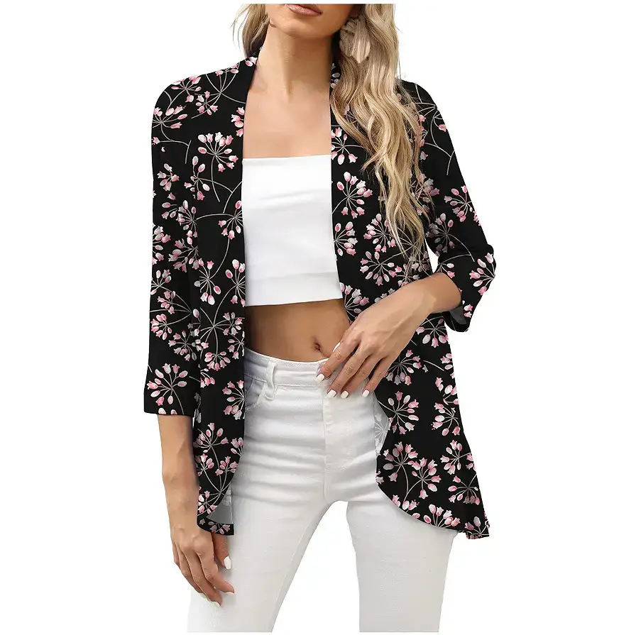 2022 Printed Knitted Cardigan Top Black Floral - Image 8