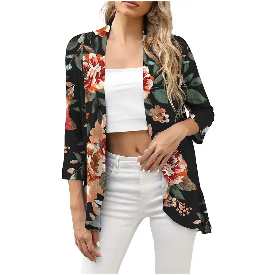 2022 Printed Knitted Cardigan Top Black Floral - Image 7