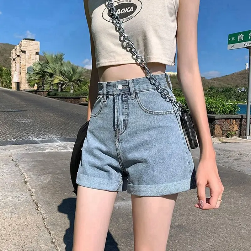 Women White Denim Shorts High Waist Slimming Loose Fit