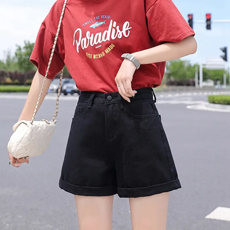 Women White Denim Shorts High Waist Slimming Loose Fit
