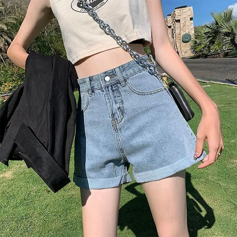 Women White Denim Shorts High Waist Slimming Loose Fit