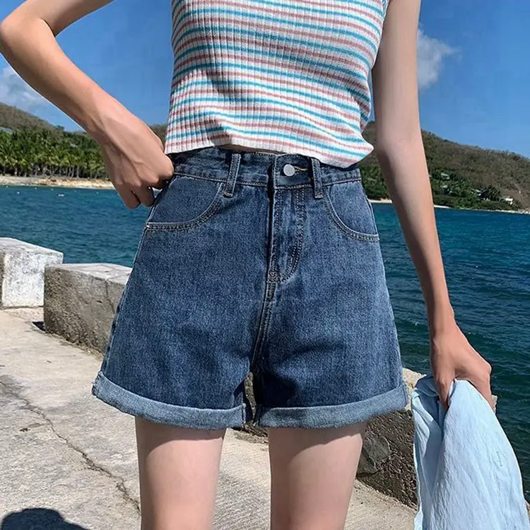 Women White Denim Shorts High Waist Slimming Loose Fit