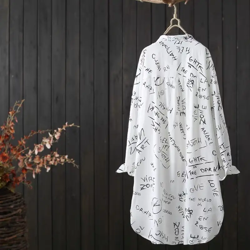 Korean Chic Short Sleeve Shirt White Printed