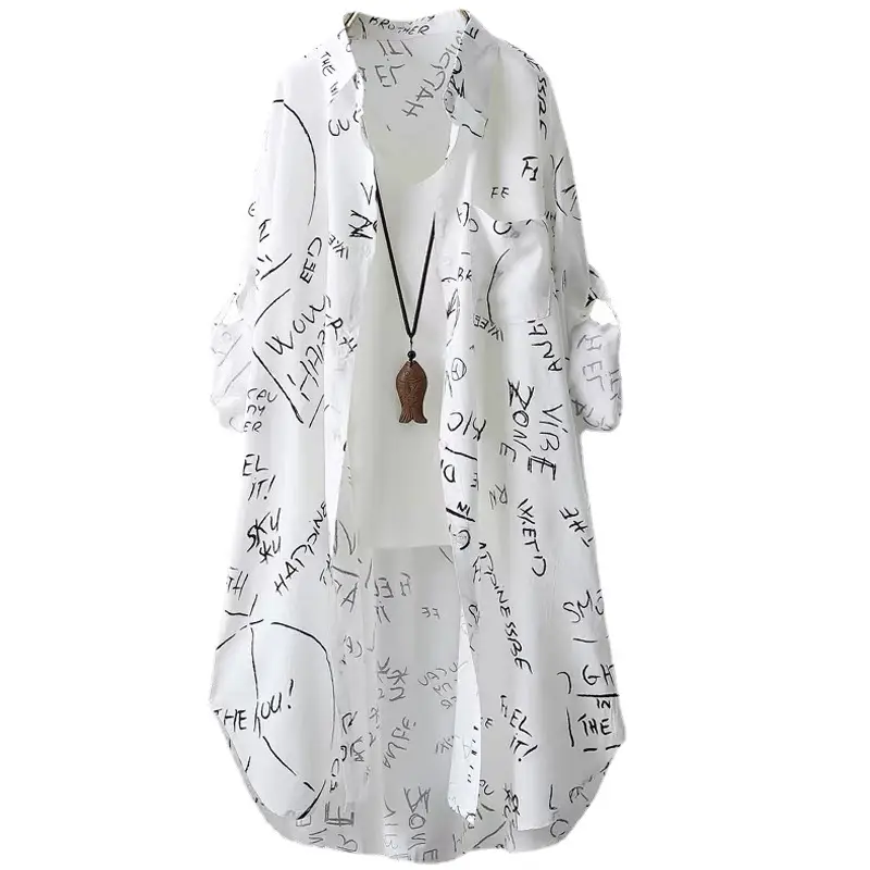 Korean Chic Short Sleeve Shirt White Printed